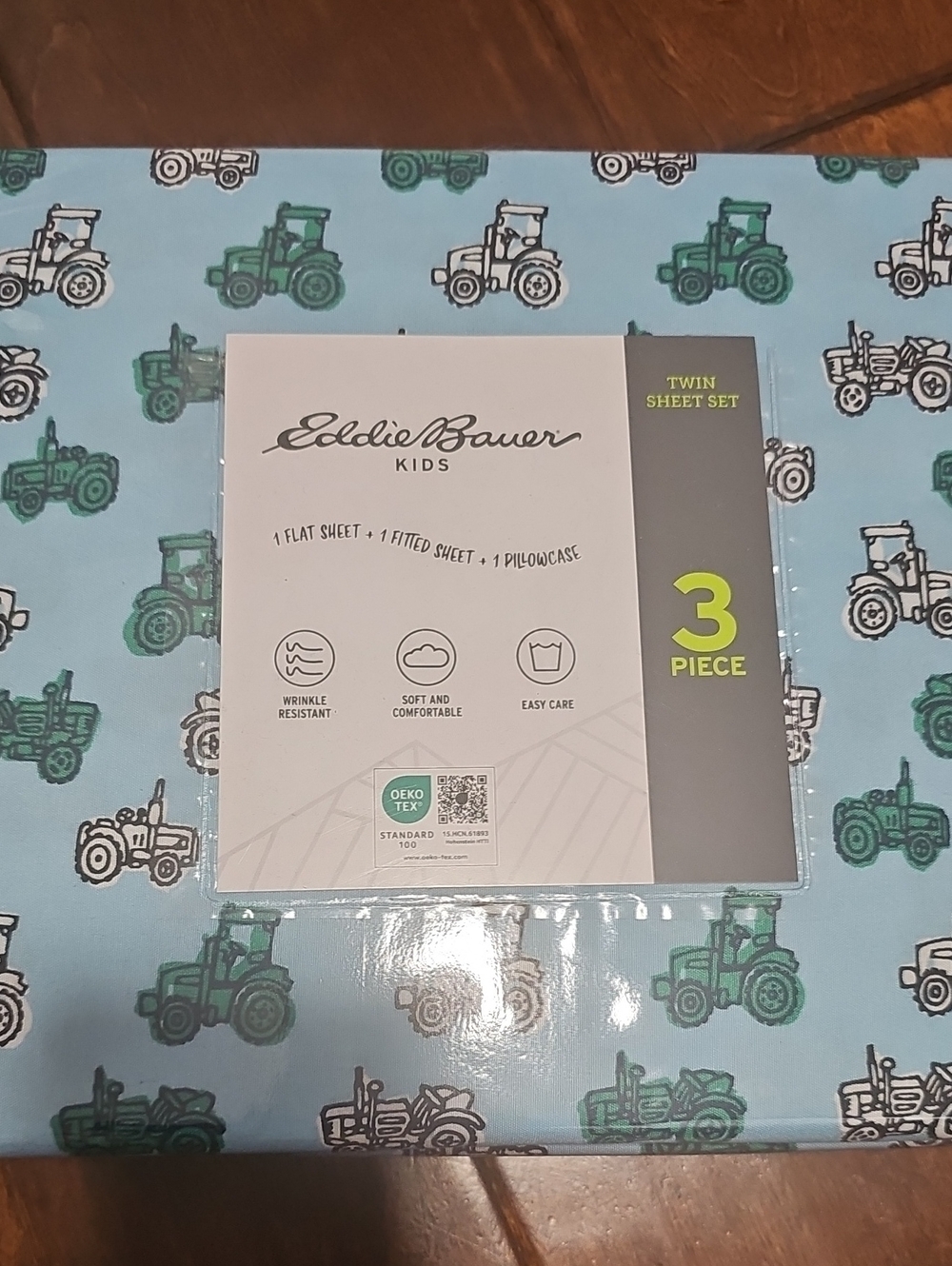 Kids Twin Sheet Set Light Blue Tractor Print NWT